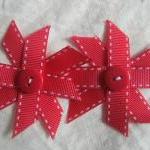 Red Ribbon Flowers With Button Center - Gift Wrap,..