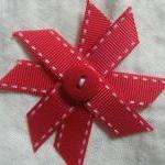 Red Ribbon Flowers With Button Center - Gift Wrap,..