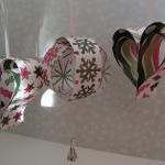 Three Hanging Paper Decorations, Pink, Green And..