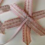 Vintage Pink Ticking Ribbon Stars For Decor, Gift..