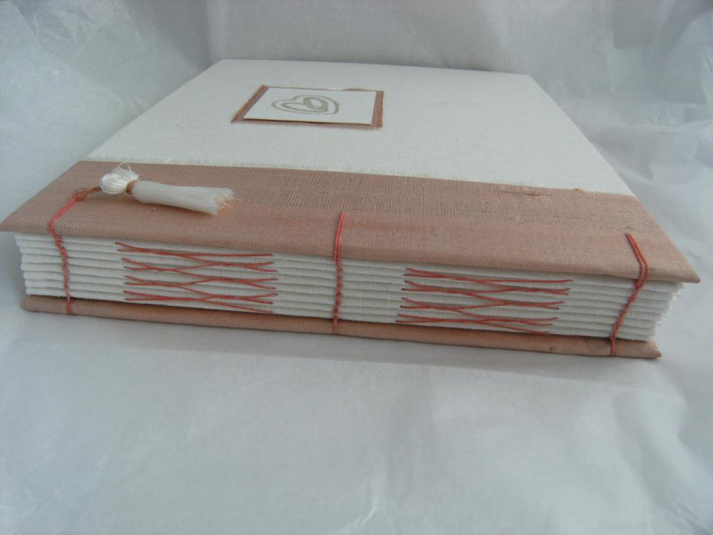 Wedding Guest Book White Linen And Apricot Silk Decorative Binding