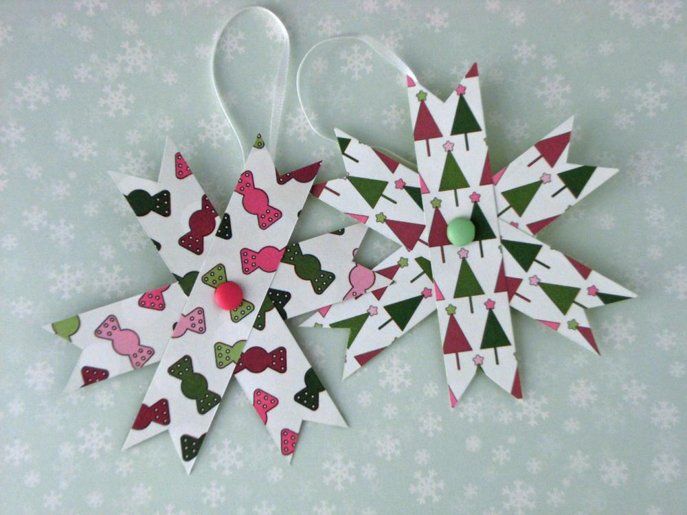 Home Decor Two Hanging Decorations - Set Of 2 Paper Stars, Pink And Green