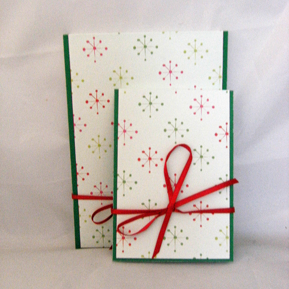 Stars Notebook Set - Red And Green Stars With Red Ribbon Tie