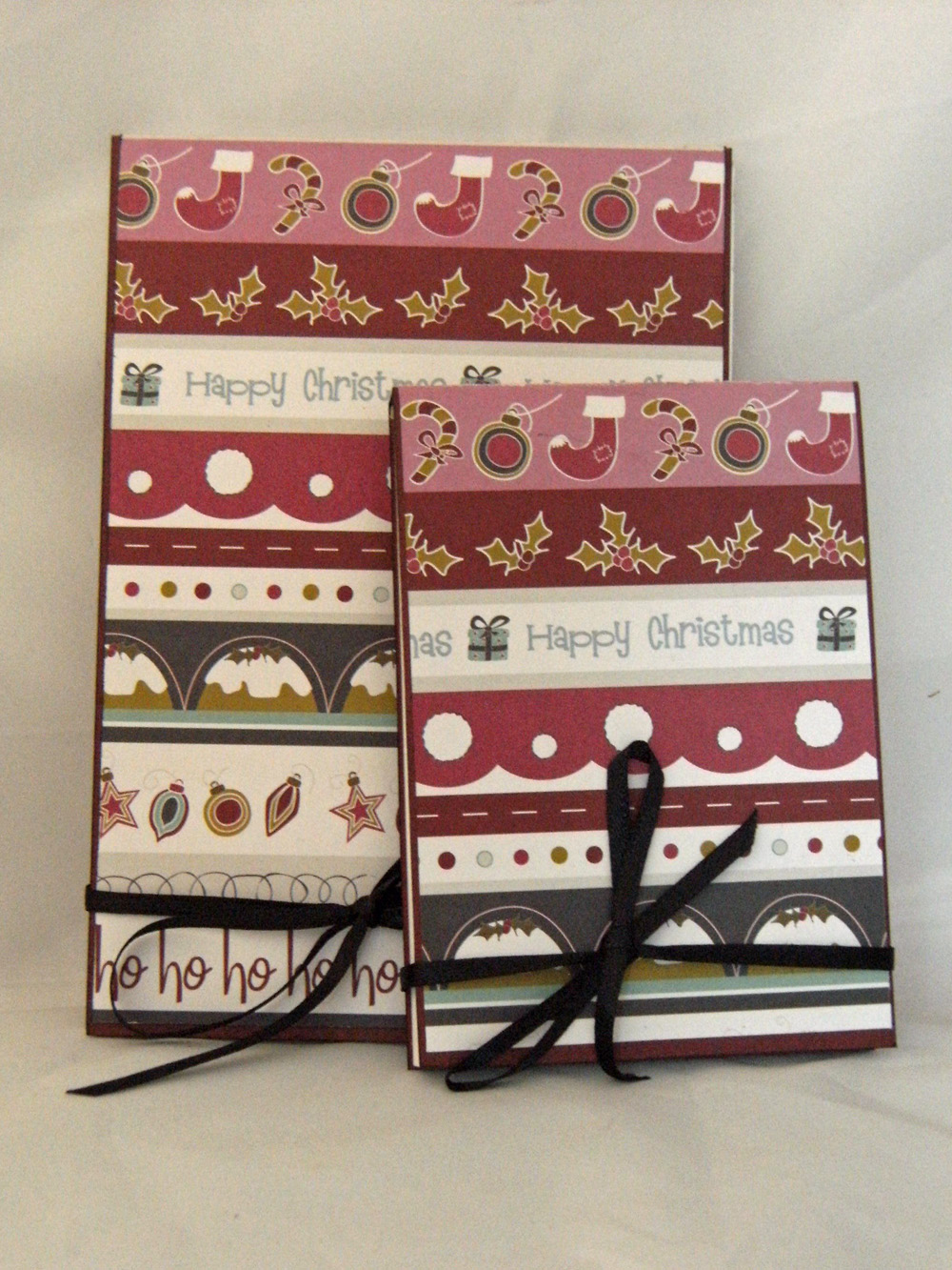 Christmas Stripes - Covered Notebook Set In Wine, Pink And Charcoal