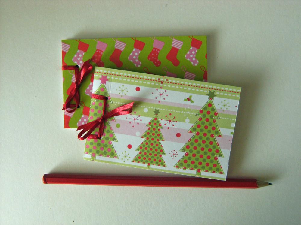 Mini Christmas Notebooks - Trees And Stockings - Ribbon Tied Handbound Books