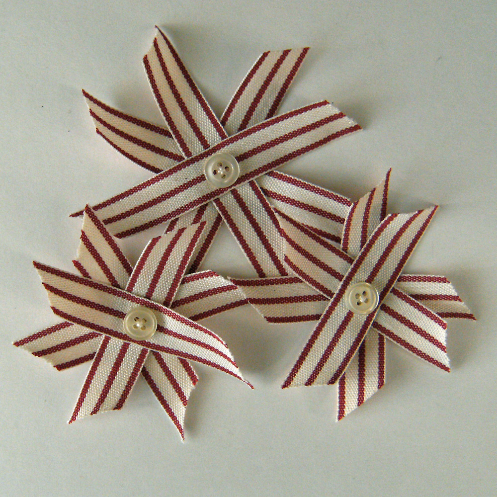 Vintage Red Flowers Stars, Ticking Stripe Flowers Or Stars For Decor, Gift Wrap Or Paper Crafts