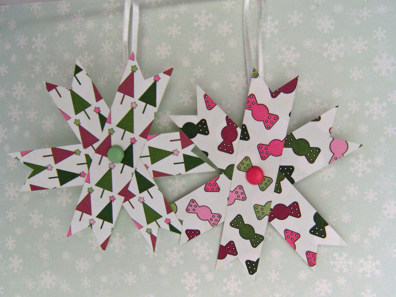 Two Hanging Christmas Decorations - Set Of 2 Paper Stars, Pink And ...